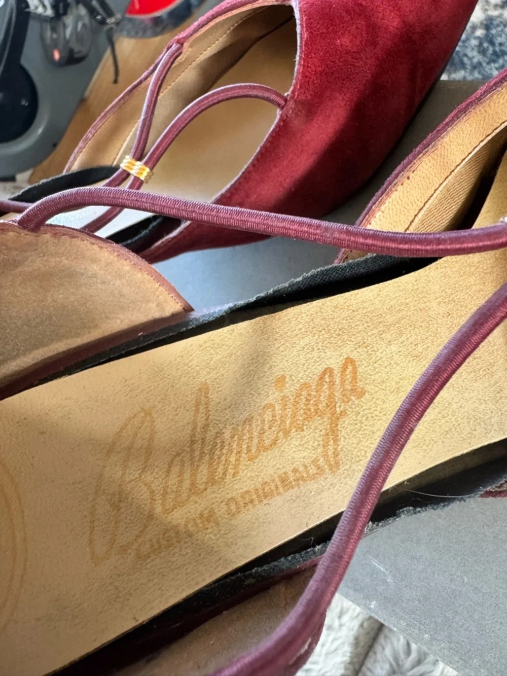 Vintage Balenciaga Burgundy Suede Strappy Mid-Heels